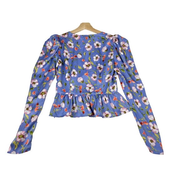 Forever 21 Lavender Floral Peplum Longsleeve Top Size Medium - Picture 2 of 12